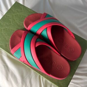 Gucci Web Coral Stripe Rubber Sandals